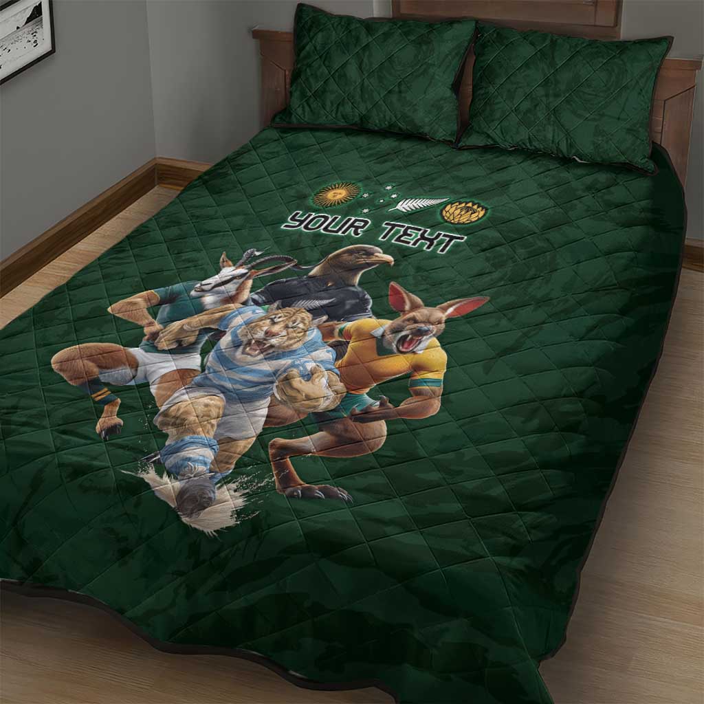 Custom Rugby Southern Hemisphere Quilt Bed Set Argentina AUNZ South Africa Mascot Green - Polynesian Pride