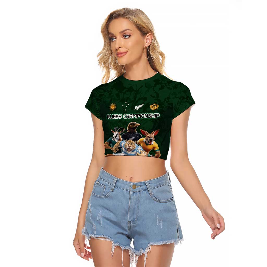 Custom Rugby Southern Hemisphere Raglan Cropped T Shirt Argentina AUNZ South Africa Mascot Green LT9 Female Green - Polynesian Pride