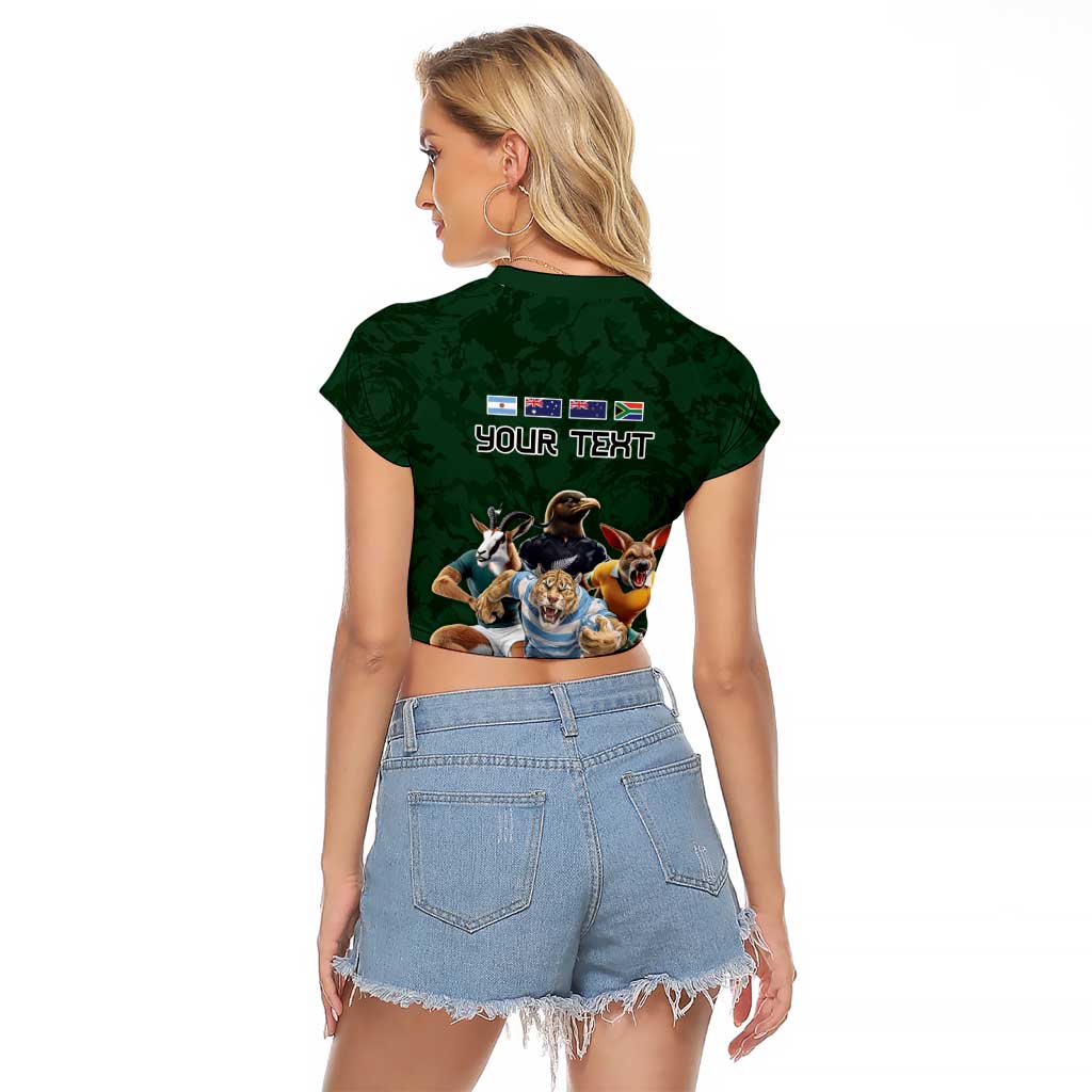 Custom Rugby Southern Hemisphere Raglan Cropped T Shirt Argentina AUNZ South Africa Mascot Green LT9 - Polynesian Pride