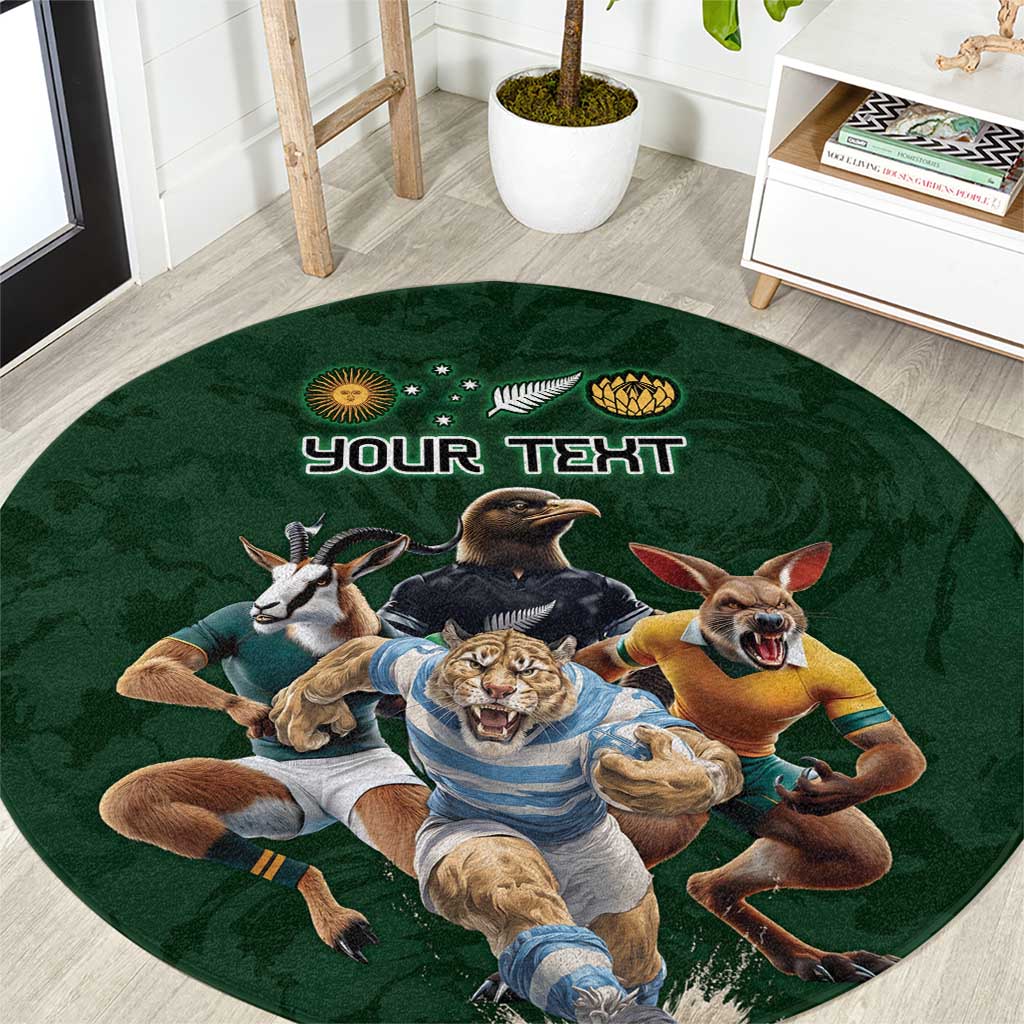 Custom Rugby Southern Hemisphere Round Carpet Argentina AUNZ South Africa Mascot Green LT9 Green - Polynesian Pride