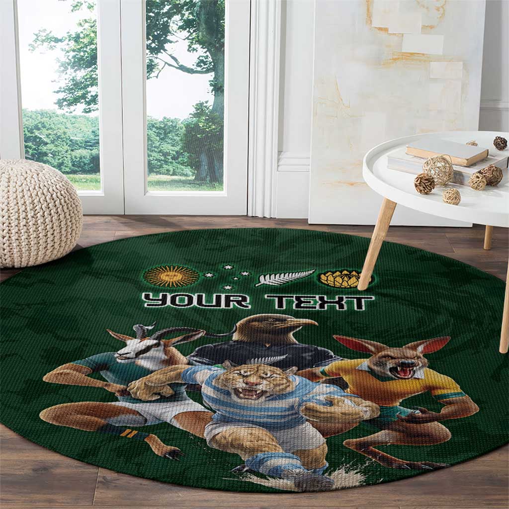 Custom Rugby Southern Hemisphere Round Carpet Argentina AUNZ South Africa Mascot Green LT9 - Polynesian Pride