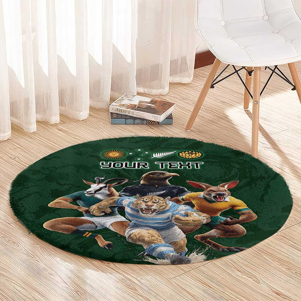 Custom Rugby Southern Hemisphere Round Carpet Argentina AUNZ South Africa Mascot Green LT9 - Polynesian Pride