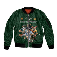 Custom Rugby Southern Hemisphere Sleeve Zip Bomber Jacket Argentina AUNZ South Africa Mascot Green - Polynesian Pride