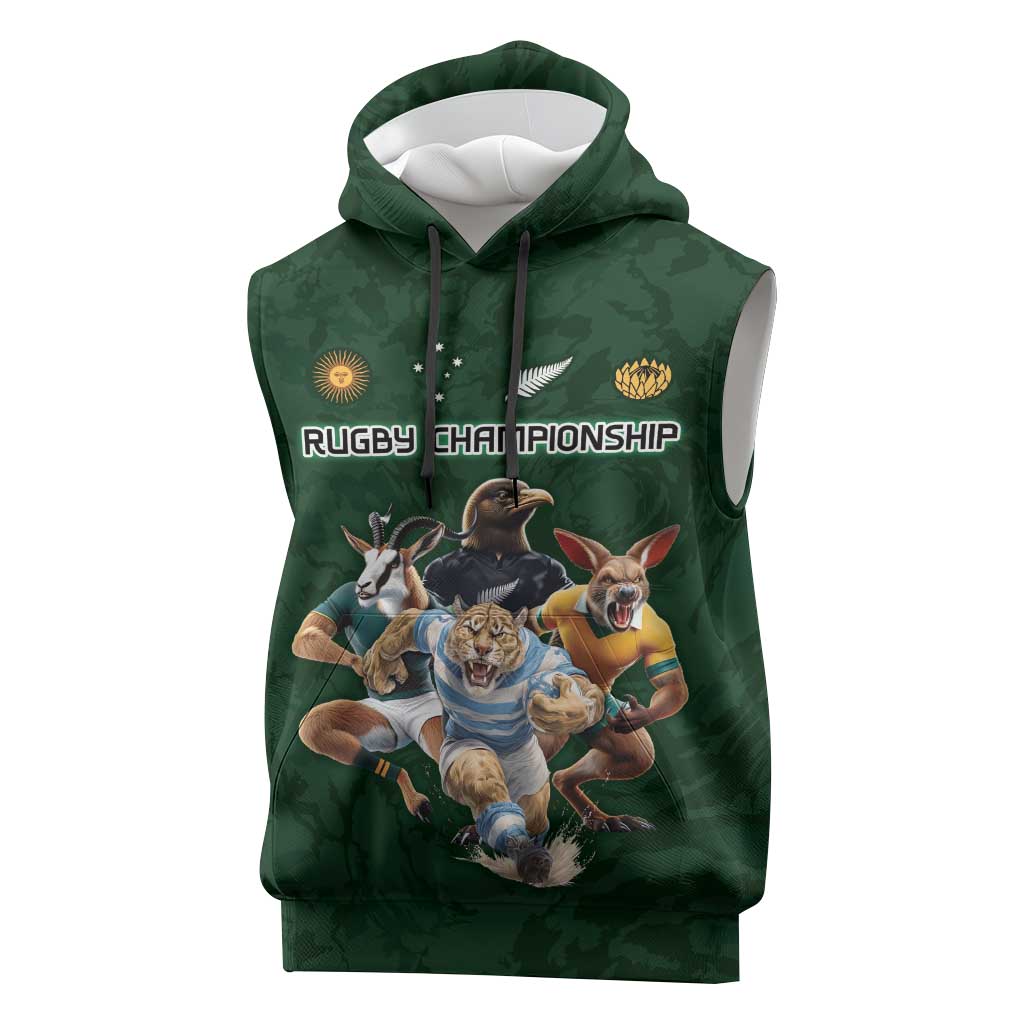 Custom Rugby Southern Hemisphere Sleeveless Hoodie Argentina AUNZ South Africa Mascot Green - Polynesian Pride