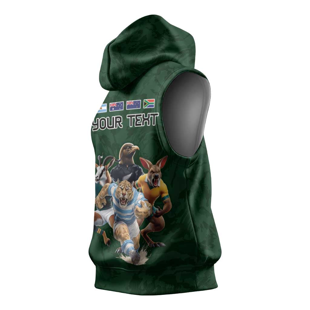 Custom Rugby Southern Hemisphere Sleeveless Hoodie Argentina AUNZ South Africa Mascot Green - Polynesian Pride
