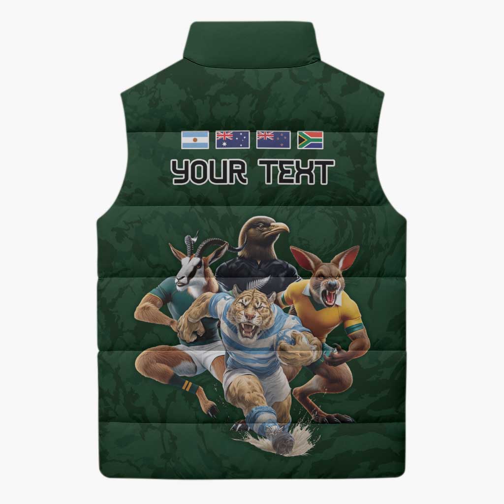 Custom Rugby Southern Hemisphere Sleeveless Puffer Jacket Argentina AUNZ South Africa Mascot Green LT9 - Polynesian Pride