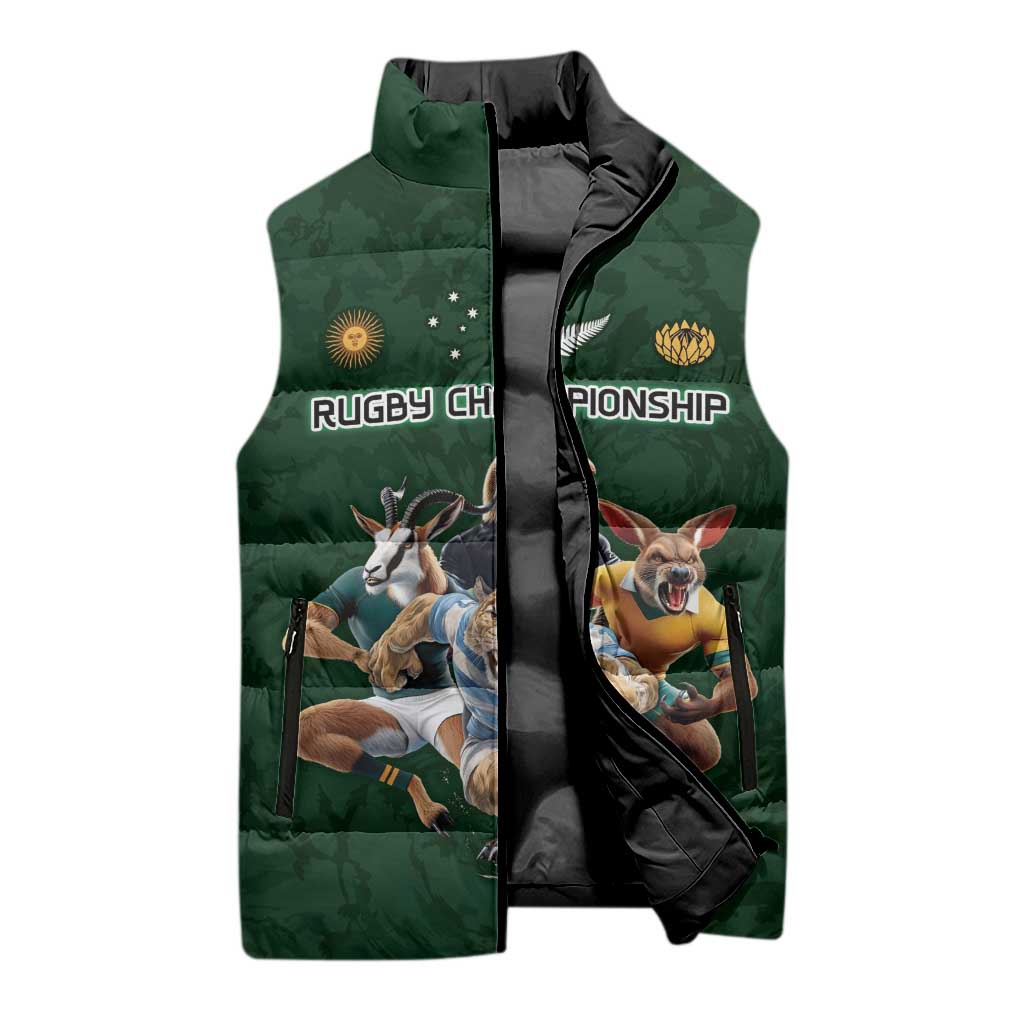 Custom Rugby Southern Hemisphere Sleeveless Puffer Jacket Argentina AUNZ South Africa Mascot Green LT9 - Polynesian Pride