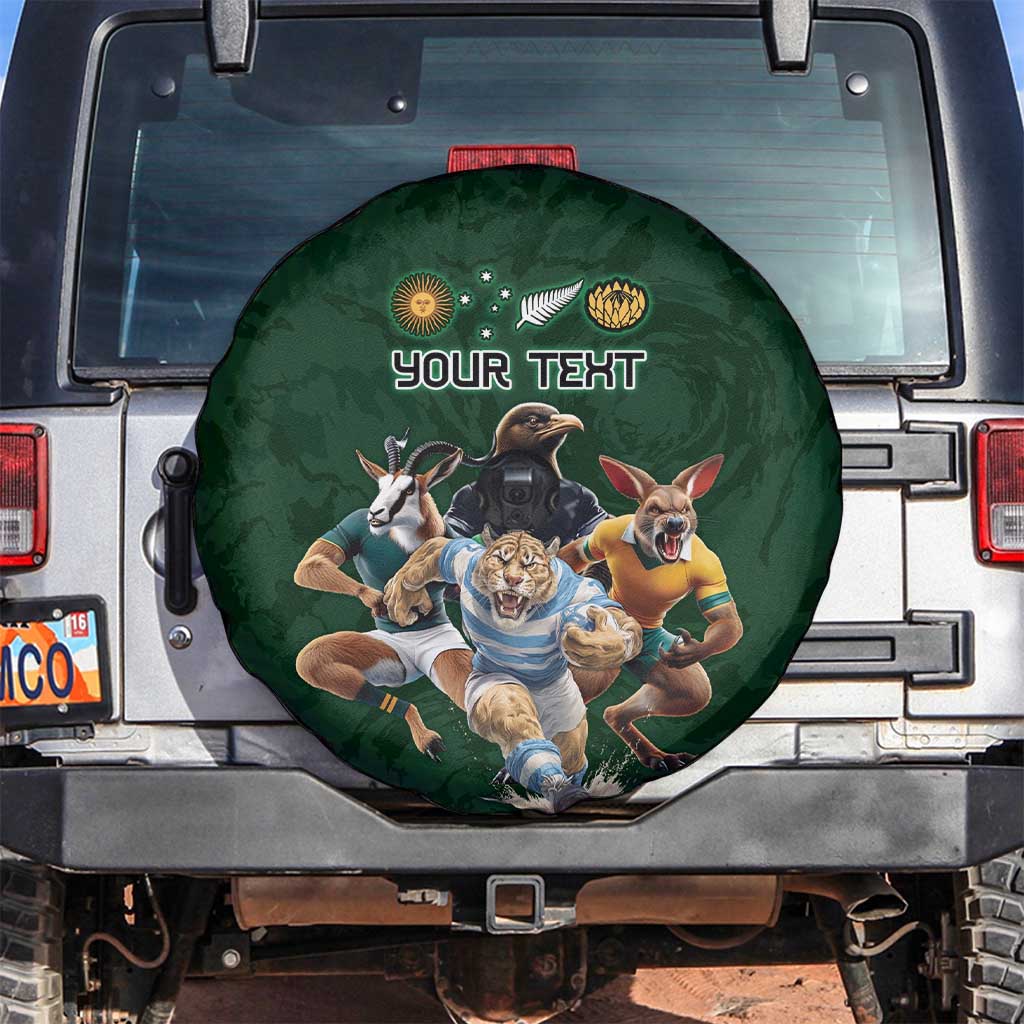 Custom Rugby Southern Hemisphere Spare Tire Cover Argentina AUNZ South Africa Mascot Green - Polynesian Pride