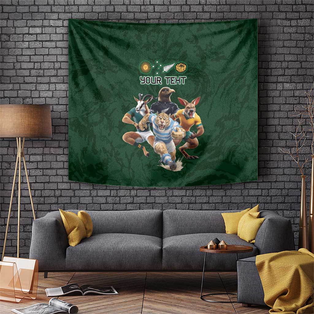 Custom Rugby Southern Hemisphere Tapestry Argentina AUNZ South Africa Mascot Green - Polynesian Pride
