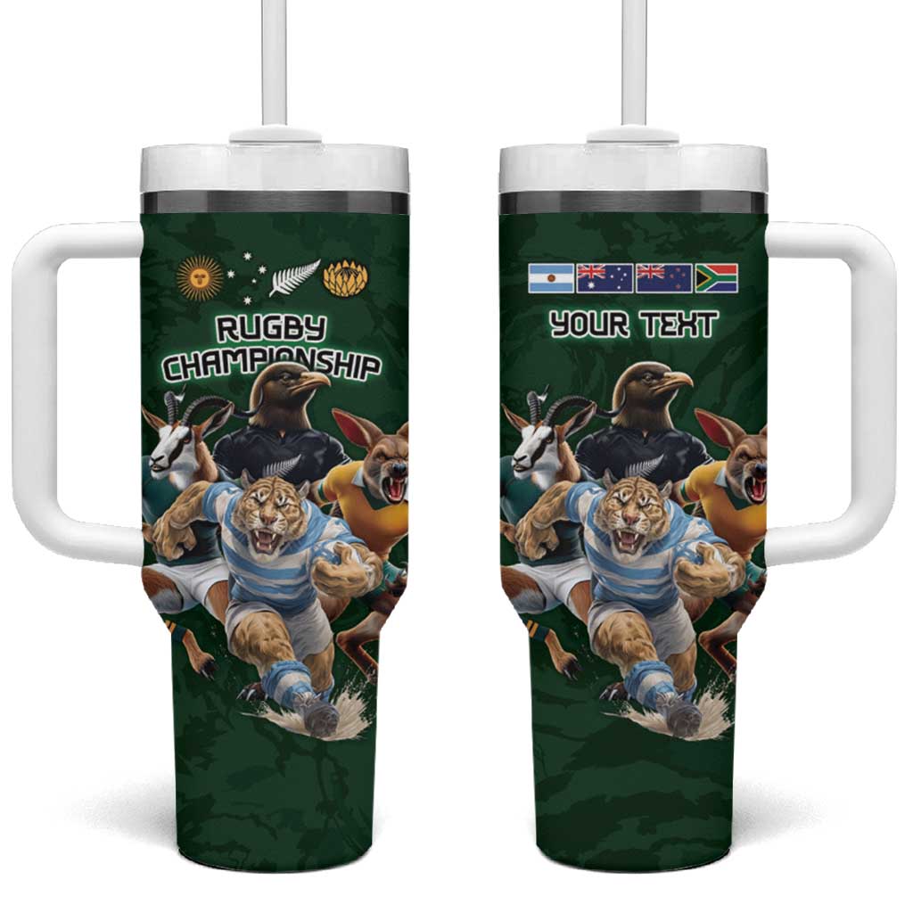Custom Rugby Southern Hemisphere Tumbler With Handle Argentina AUNZ South Africa Mascot Green - Polynesian Pride