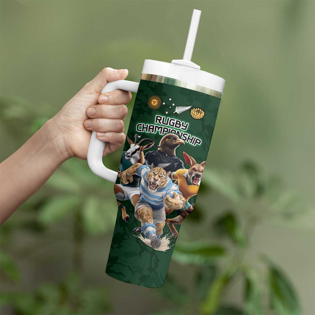 Custom Rugby Southern Hemisphere Tumbler With Handle Argentina AUNZ South Africa Mascot Green - Polynesian Pride