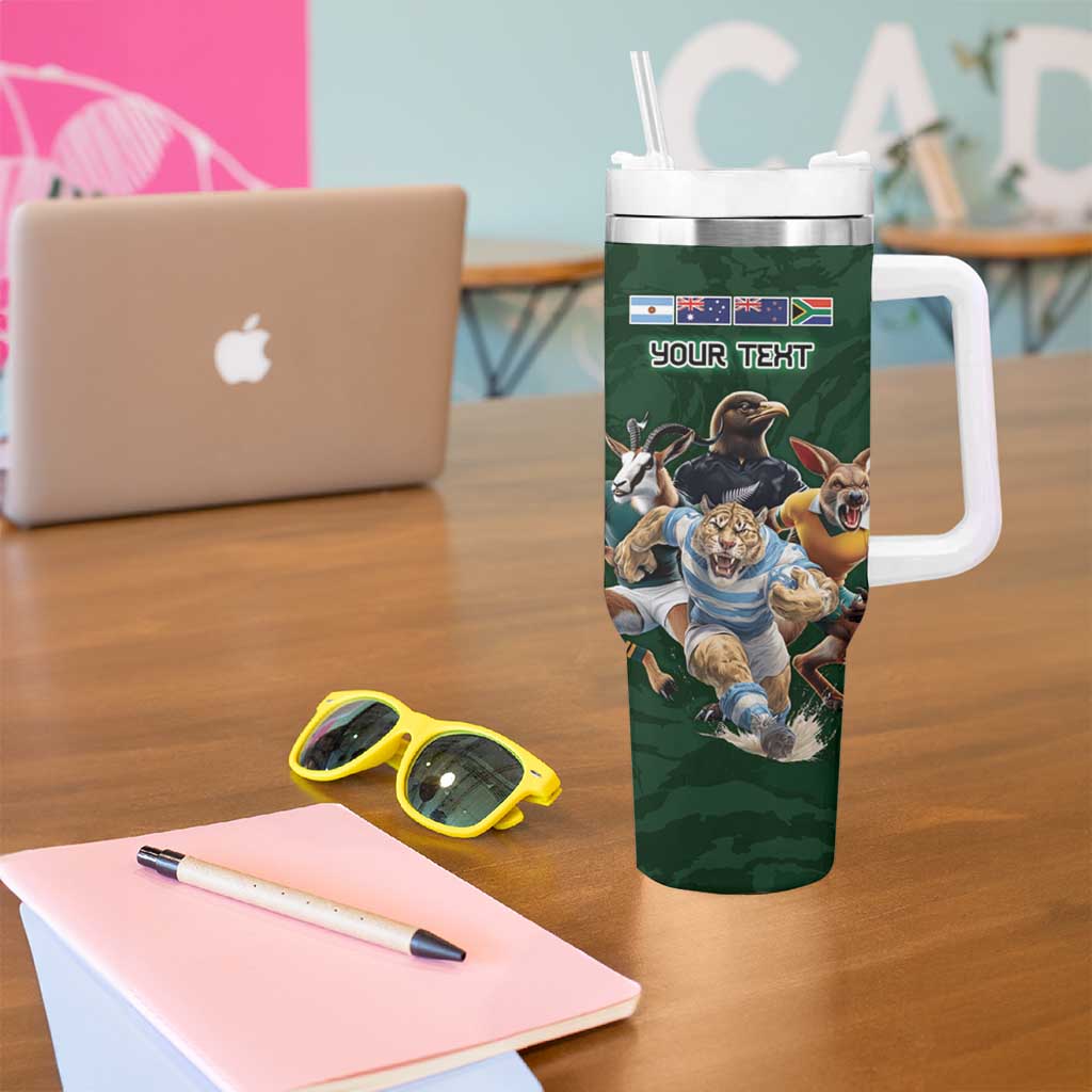 Custom Rugby Southern Hemisphere Tumbler With Handle Argentina AUNZ South Africa Mascot Green - Polynesian Pride