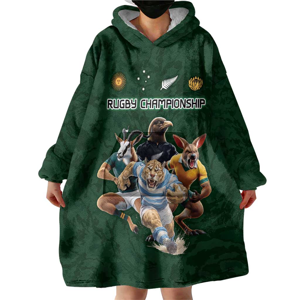 Custom Rugby Southern Hemisphere Wearable Blanket Hoodie Argentina AUNZ South Africa Mascot Green - Polynesian Pride