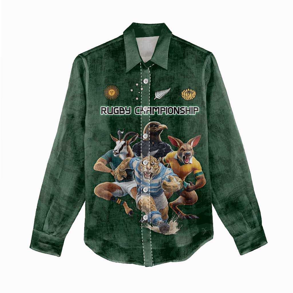 Custom Rugby Southern Hemisphere Women Casual Shirt Argentina AUNZ South Africa Mascot Green - Polynesian Pride