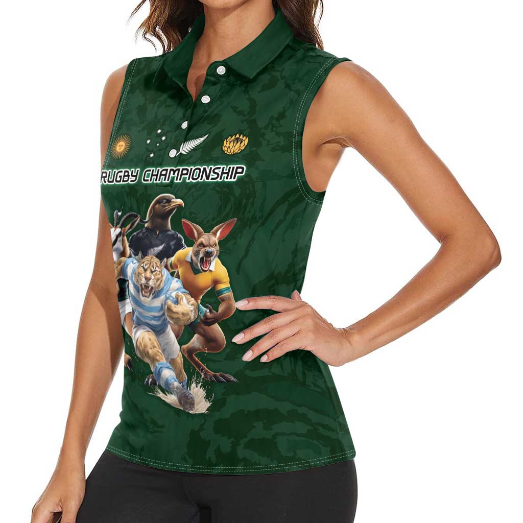 Custom Rugby Southern Hemisphere Women Sleeveless Polo Shirt Argentina AUNZ South Africa Mascot Green - Polynesian Pride