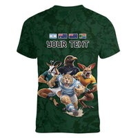 Custom Rugby Southern Hemisphere Women V-Neck T-Shirt Argentina AUNZ South Africa Mascot Green - Polynesian Pride