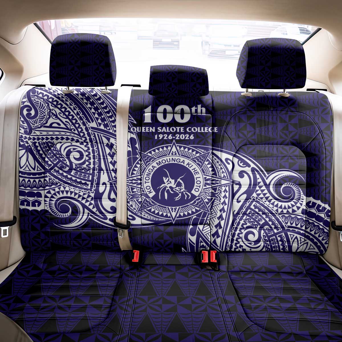 Tonga Queen Salote College 100th Years Back Car Seat Cover Est 1926 Tongan Ngatu Tapa - Polynesian Pride