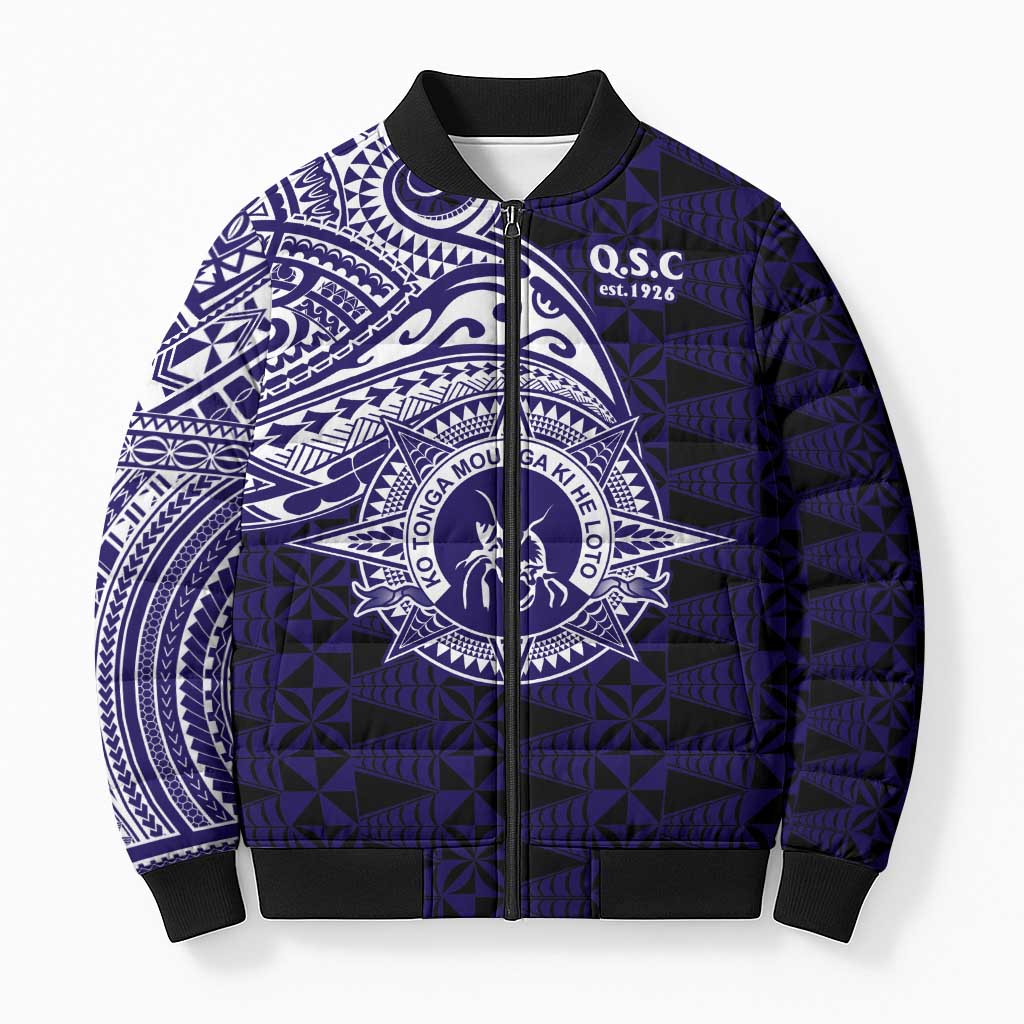 Tonga Queen Salote College 100th Years Bomber Puffer Jacket Est 1926 Tongan Ngatu Tapa - Polynesian Pride