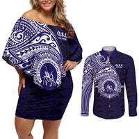 Tonga Queen Salote College 100th Years Couples Matching Off Shoulder Short Dress and Long Sleeve Button Shirt Est 1926 Tongan Ngatu Tapa - Polynesian Pride