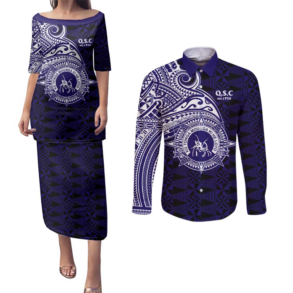 Tonga Queen Salote College 100th Years Couples Matching Puletasi and Long Sleeve Button Shirt Est 1926 Tongan Ngatu Tapa - Polynesian Pride