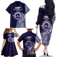 Tonga Queen Salote College 100th Years Family Matching Off The Shoulder Long Sleeve Dress and Hawaiian Shirt Est 1926 Tongan Ngatu Tapa - Polynesian Pride