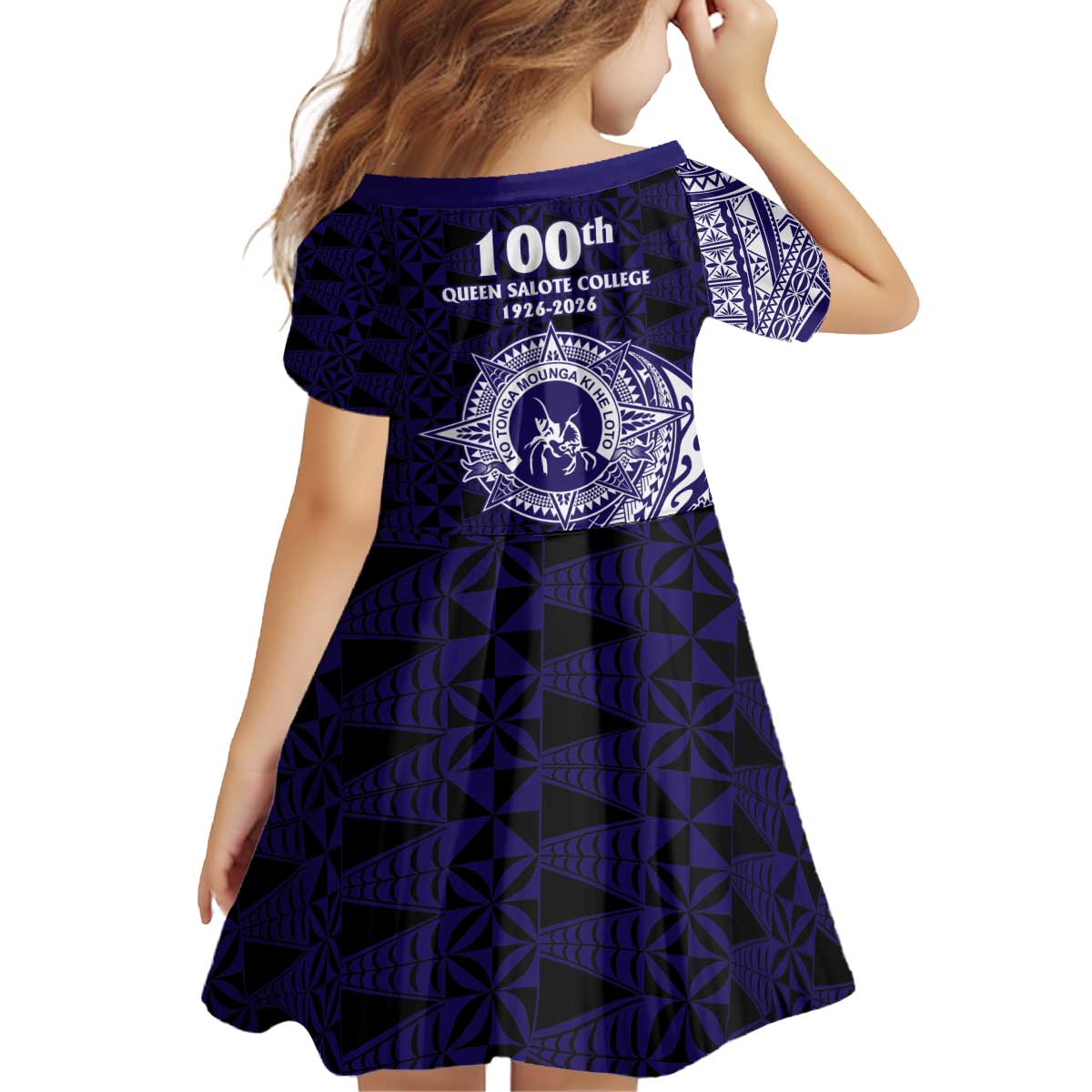 Tonga Queen Salote College 100th Years Kid Short Sleeve Dress Est 1926 Tongan Ngatu Tapa - Polynesian Pride