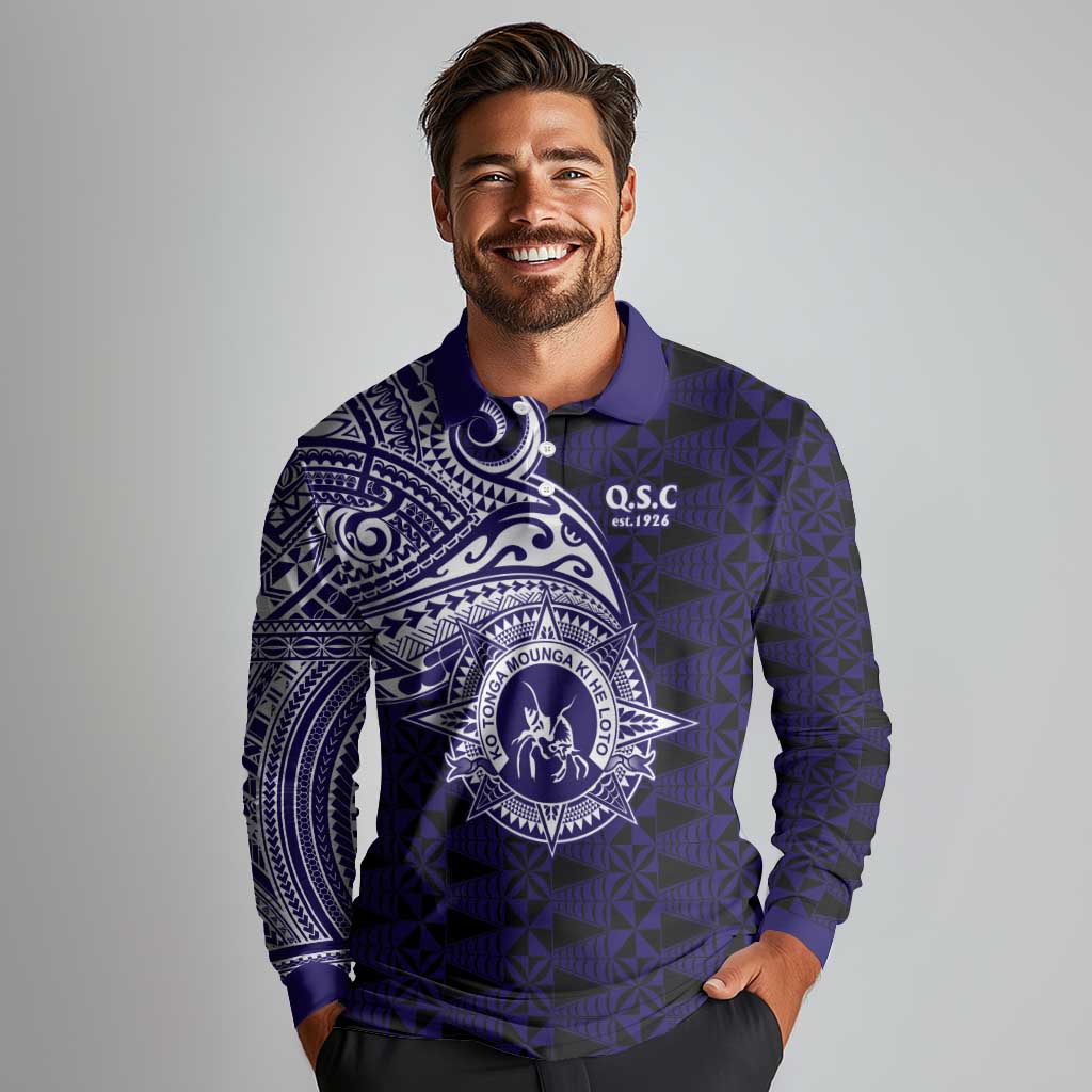 Tonga Queen Salote College 100th Years Long Sleeve Polo Shirt Est 1926 Tongan Ngatu Tapa - Polynesian Pride