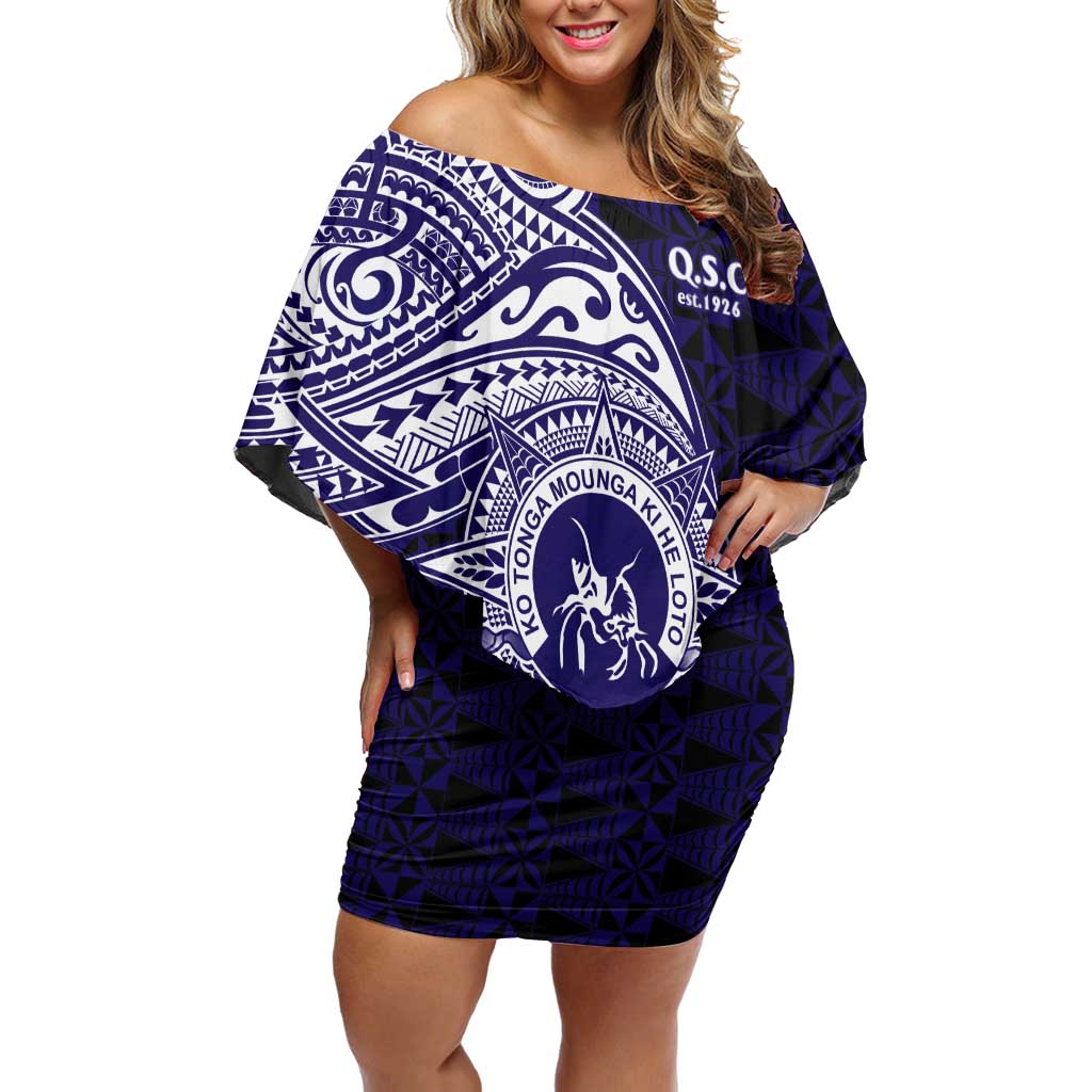 Tonga Queen Salote College 100th Years Off Shoulder Short Dress Est 1926 Tongan Ngatu Tapa - Polynesian Pride