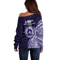 Tonga Queen Salote College 100th Years Off Shoulder Sweater Est 1926 Tongan Ngatu Tapa - Polynesian Pride