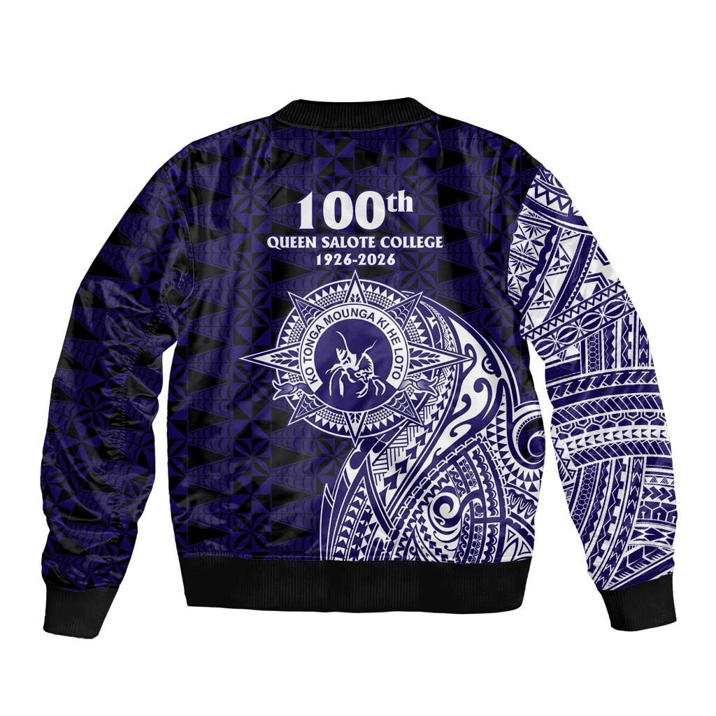 Tonga Queen Salote College 100th Years Sleeve Zip Bomber Jacket Est 1926 Tongan Ngatu Tapa - Polynesian Pride
