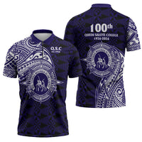 Tonga Queen Salote College 100th Years Zipper Polo Shirt Est 1926 Tongan Ngatu Tapa - Polynesian Pride