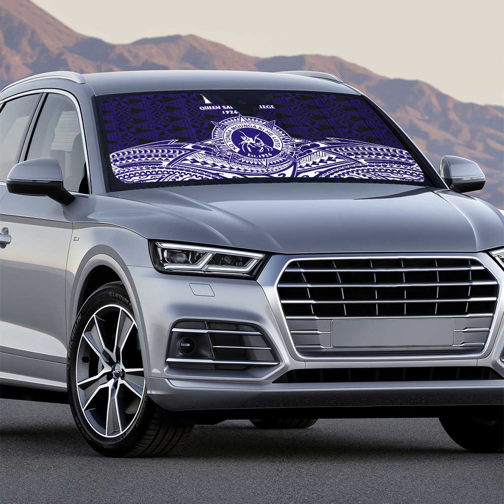 Tonga Queen Salote College 100th Years Auto Sun Shade Blue Tonga Kupesi Uniquely Pacific Art - Polynesian Pride