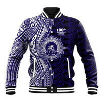 Tonga Queen Salote College 100th Years Baseball Jacket Blue Tonga Kupesi Uniquely Pacific Art - Polynesian Pride