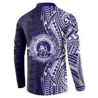 Tonga Queen Salote College 100th Years Button Sweatshirt Blue Tonga Kupesi Uniquely Pacific Art - Polynesian Pride