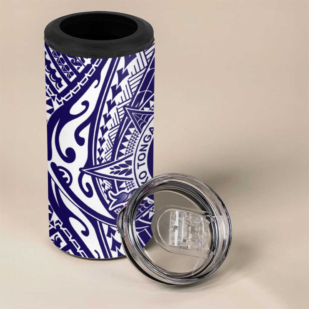 Tonga Queen Salote College 100th Years 4 in 1 Can Cooler Tumbler Blue Tonga Kupesi Uniquely Pacific Art - Polynesian Pride