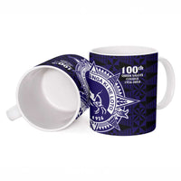 Tonga Queen Salote College 100th Years Ceramic Mug Blue Tonga Kupesi Uniquely Pacific Art - Polynesian Pride