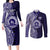 Tonga Queen Salote College 100th Years Couples Matching Long Sleeve Bodycon Dress and Long Sleeve Button Shirt Blue Tonga Kupesi Uniquely Pacific Art - Polynesian Pride