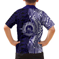 Tonga Queen Salote College 100th Years Family Matching Long Sleeve Bodycon Dress and Hawaiian Shirt Blue Tonga Kupesi Uniquely Pacific Art - Polynesian Pride