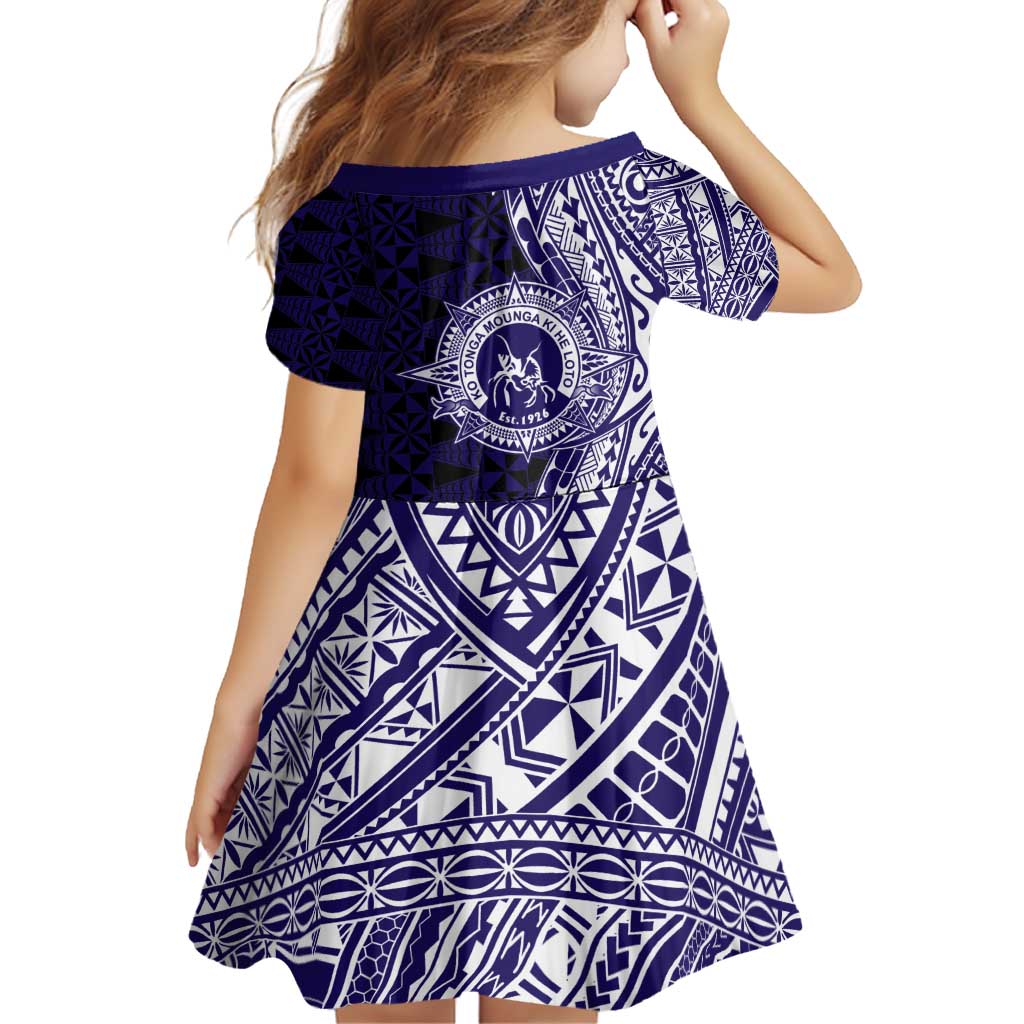 Tonga Queen Salote College 100th Years Family Matching Off Shoulder Short Dress and Hawaiian Shirt Blue Tonga Kupesi Uniquely Pacific Art - Polynesian Pride