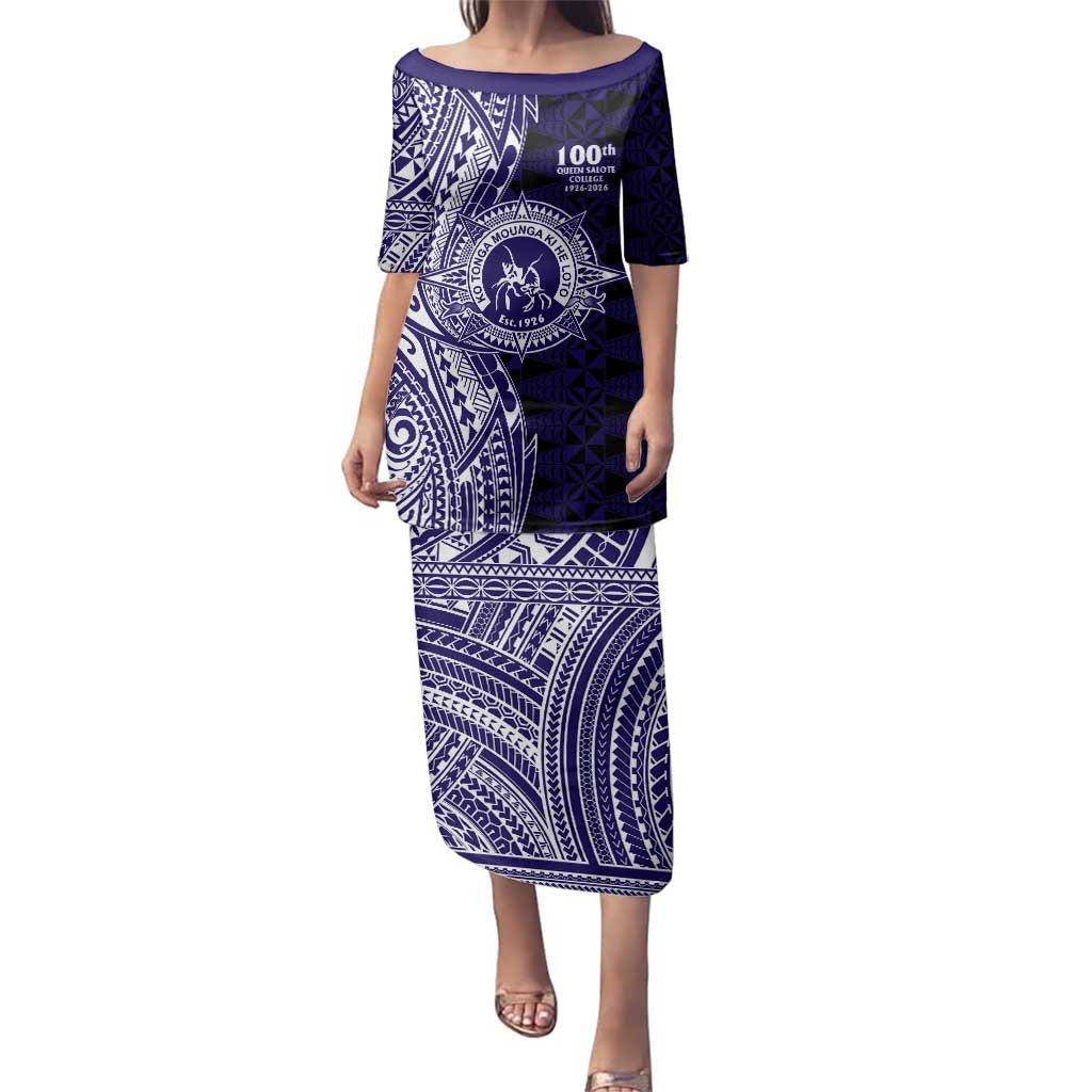 Tonga Queen Salote College 100th Years Family Matching Puletasi and Hawaiian Shirt Blue Tonga Kupesi Uniquely Pacific Art - Polynesian Pride