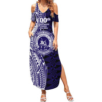 Tonga Queen Salote College 100th Years Family Matching Summer Maxi Dress and Hawaiian Shirt Blue Tonga Kupesi Uniquely Pacific Art - Polynesian Pride