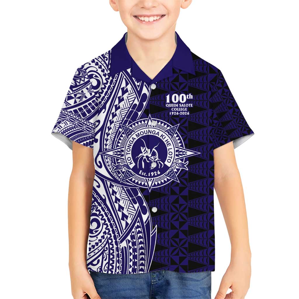 Tonga Queen Salote College 100th Years Family Matching Tank Maxi Dress and Hawaiian Shirt Blue Tonga Kupesi Uniquely Pacific Art - Polynesian Pride