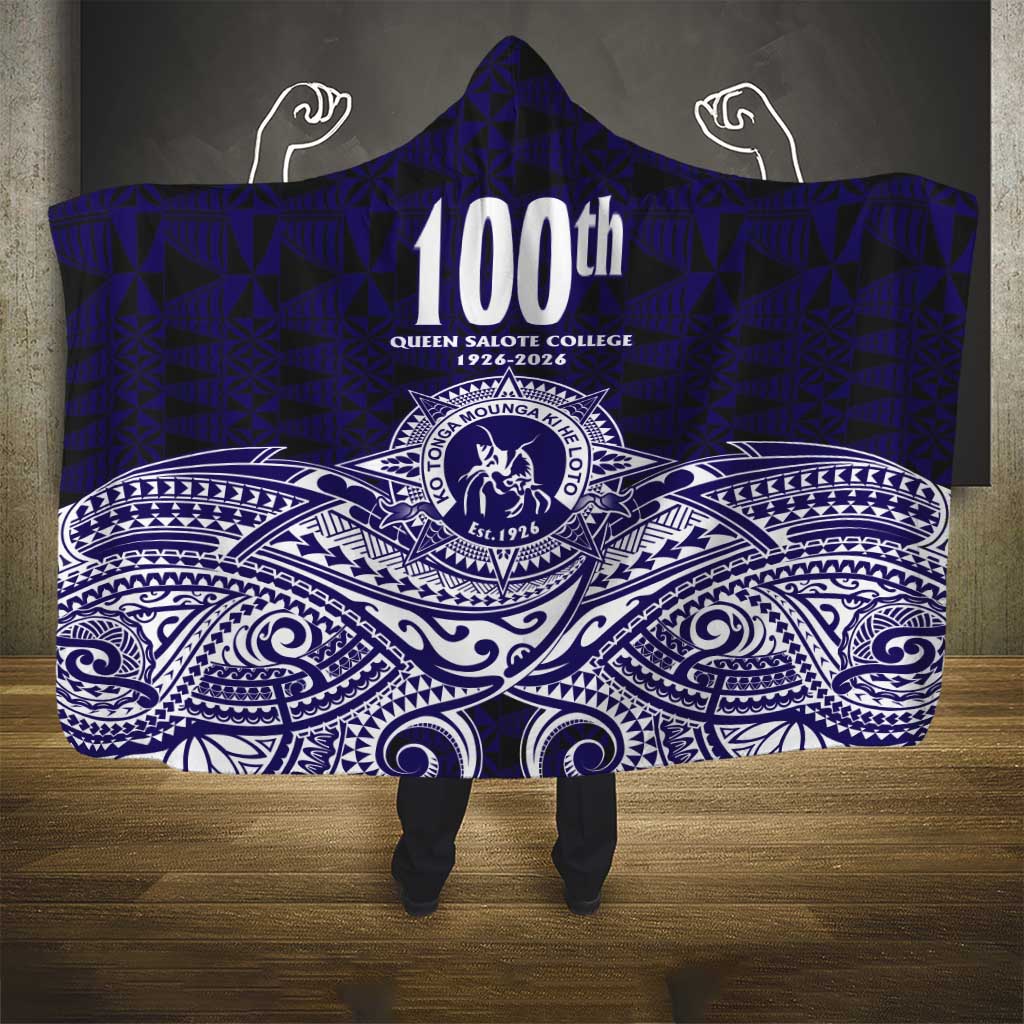 Tonga Queen Salote College 100th Years Hooded Blanket Blue Tonga Kupesi Uniquely Pacific Art - Polynesian Pride