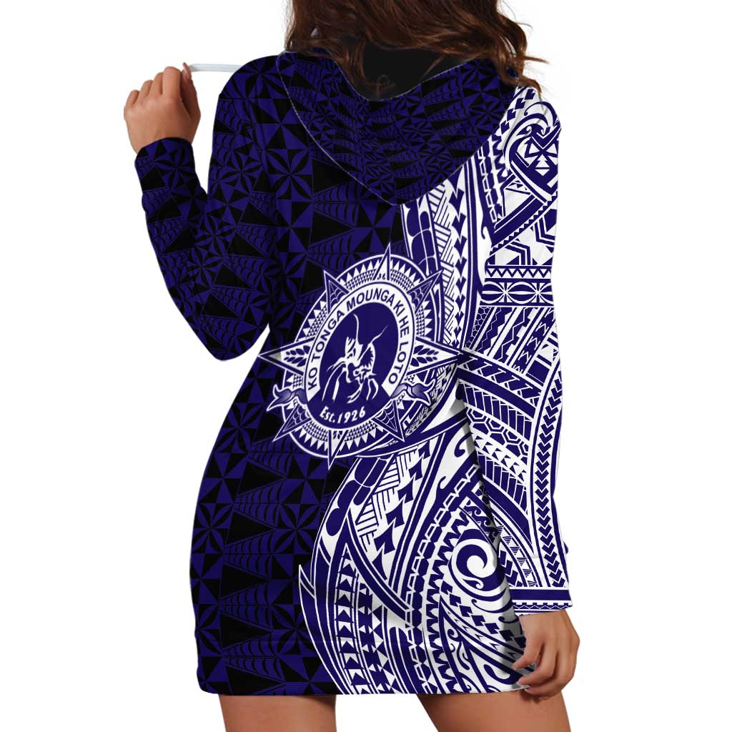 Tonga Queen Salote College 100th Years Hoodie Dress Blue Tonga Kupesi Uniquely Pacific Art - Polynesian Pride
