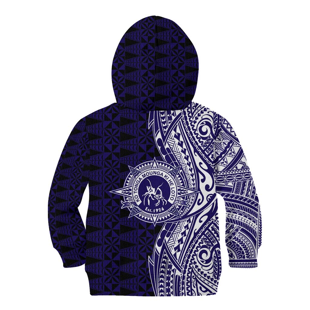 Tonga Queen Salote College 100th Years Kid Hoodie Blue Tonga Kupesi Uniquely Pacific Art - Polynesian Pride