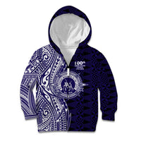 Tonga Queen Salote College 100th Years Kid Hoodie Blue Tonga Kupesi Uniquely Pacific Art - Polynesian Pride