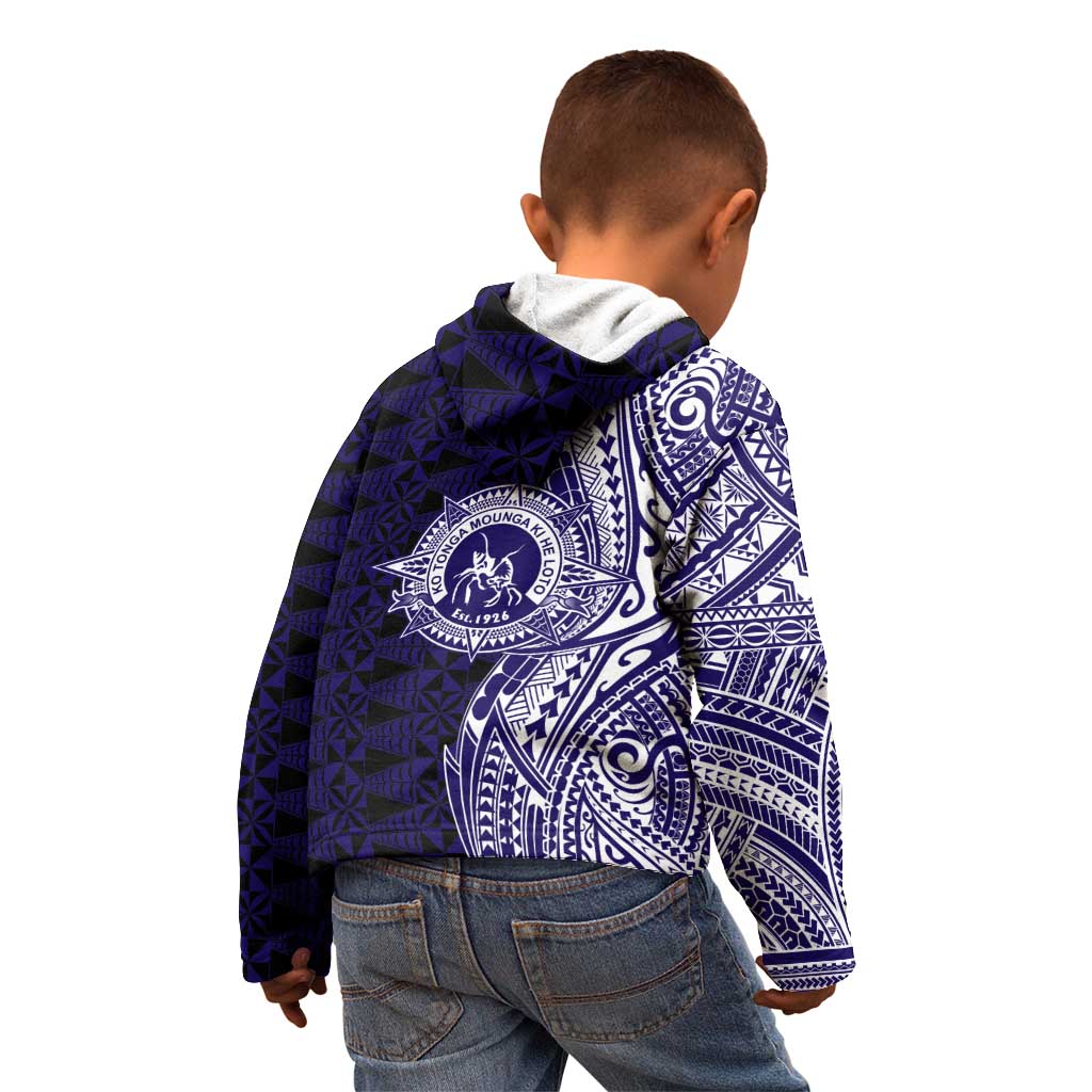 Tonga Queen Salote College 100th Years Kid Hoodie Blue Tonga Kupesi Uniquely Pacific Art - Polynesian Pride