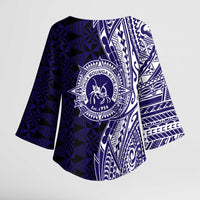 Tonga Queen Salote College 100th Years Kimono Sleeve Blouse Blue Tonga Kupesi Uniquely Pacific Art - Polynesian Pride