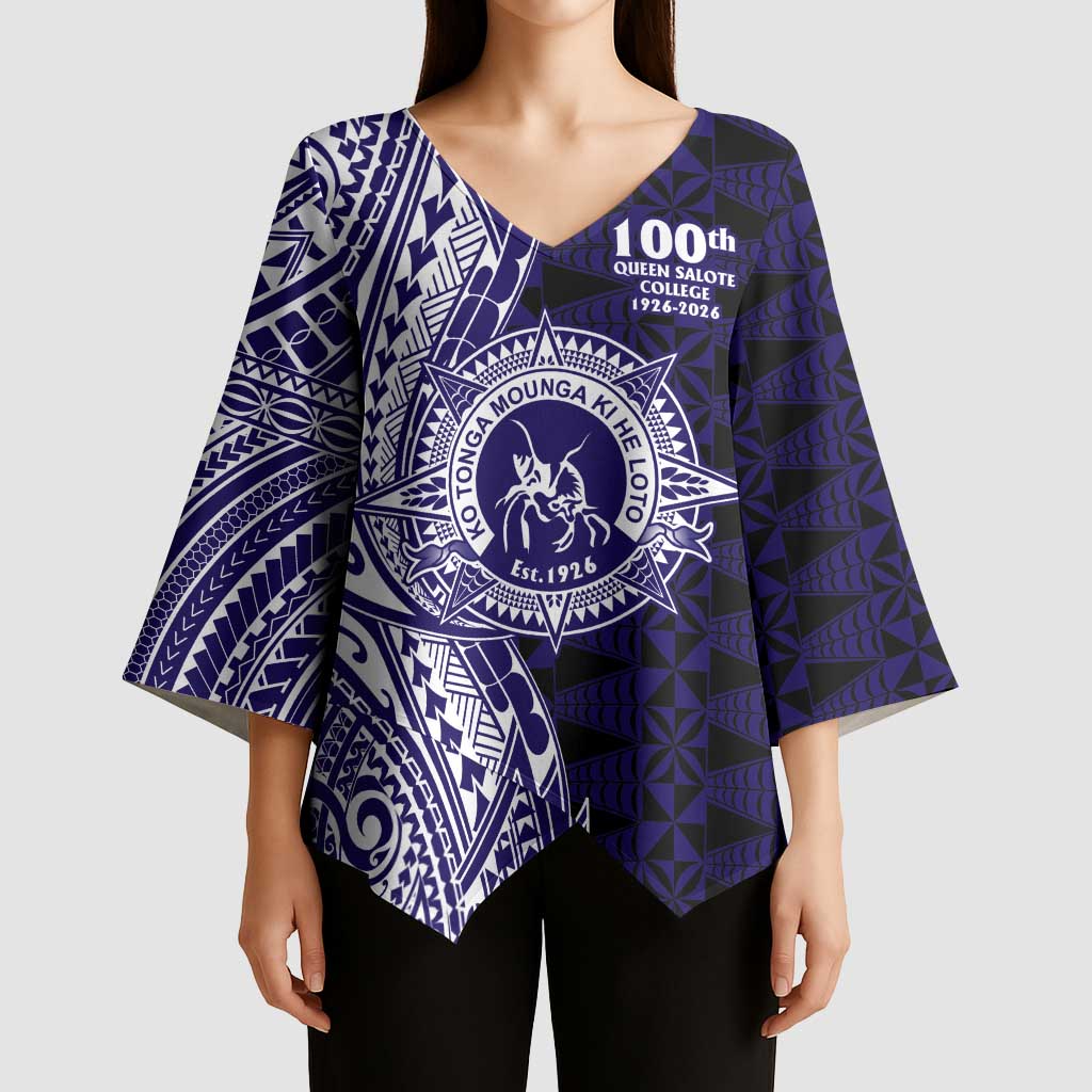 Tonga Queen Salote College 100th Years Kimono Sleeve Blouse Blue Tonga Kupesi Uniquely Pacific Art - Polynesian Pride