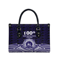 Tonga Queen Salote College 100th Years Leather Bag Blue Tonga Kupesi Uniquely Pacific Art - Polynesian Pride
